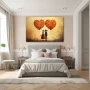 Wall Art titled: Love in Harmony in a Horizontal format with: Orange, Red, and Beige Colors; Decoration the Bedroom wall