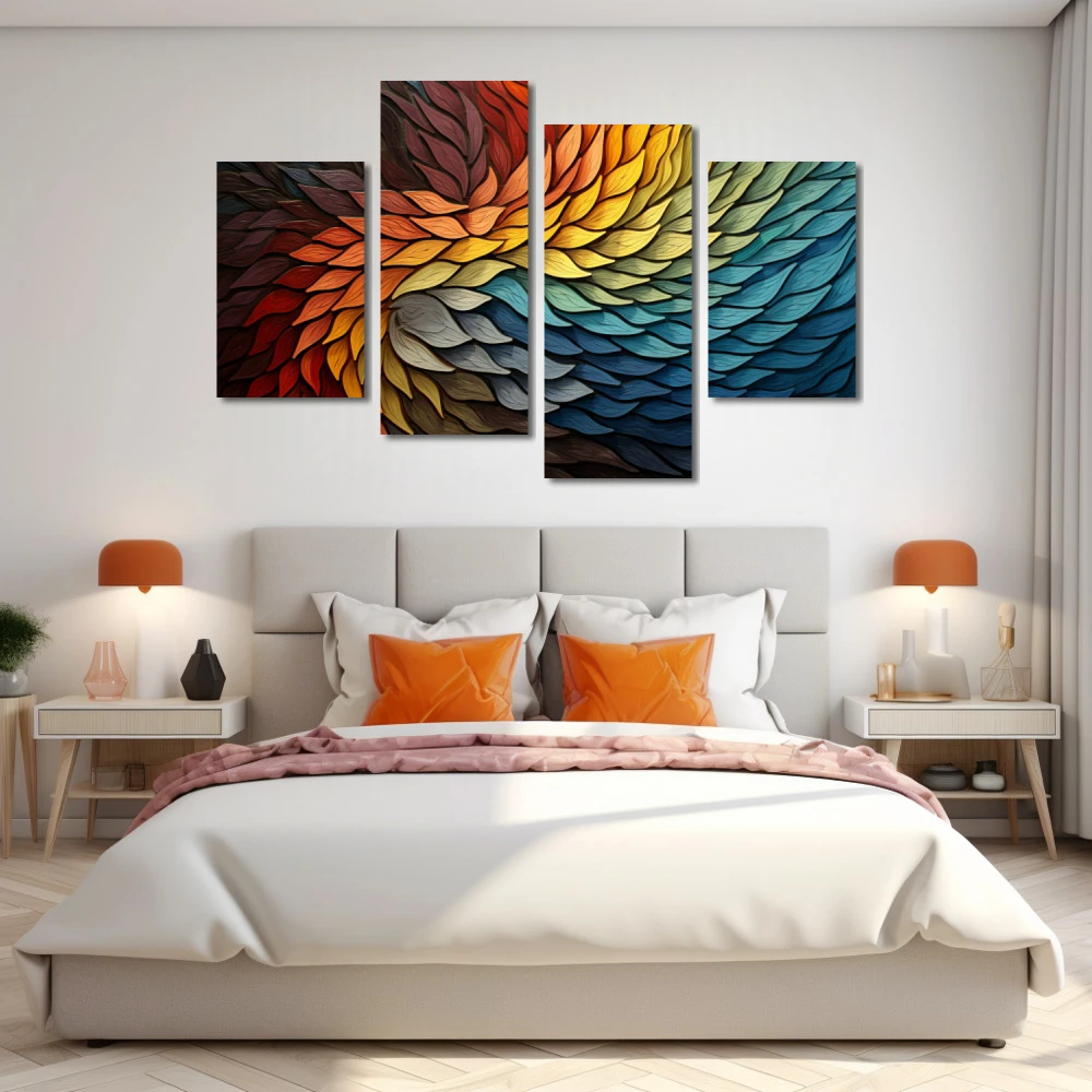 Wall Art titled: Thousand Layers in a Horizontal format with: Yellow, Blue, and Vivid Colors; Decoration the Bedroom wall