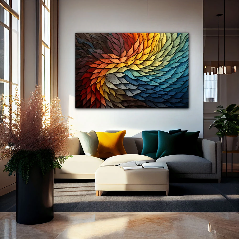 Wall Art titled: Thousand Layers in a Horizontal format with: Yellow, Blue, and Vivid Colors; Decoration the Living Room wall