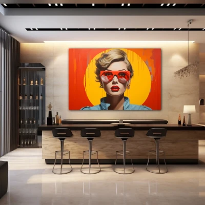 Wall Art titled: Echoes of Consumption in a  format with: Yellow, Orange, and Red Colors; Decoration the Bar wall