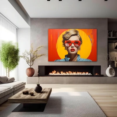 Wall Art titled: Echoes of Consumption in a  format with: Yellow, Orange, and Red Colors; Decoration the Fireplace wall