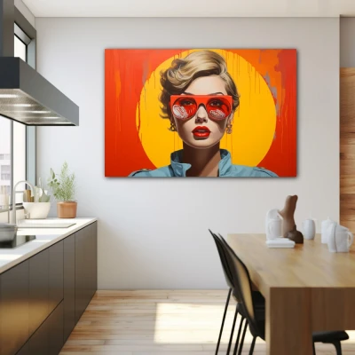 Wall Art titled: Echoes of Consumption in a  format with: Yellow, Orange, and Red Colors; Decoration the Kitchen wall