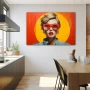 Wall Art titled: Echoes of Consumption in a Horizontal format with: Yellow, Orange, and Red Colors; Decoration the Kitchen wall
