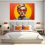 Cuadro Ecos del Consumo en formato horizontal con colores Amarillo, Naranja, Rojo; Decorando pared de Habitación dormitorio