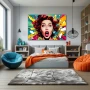 Wall Art titled: Pop Scream in a Horizontal format with: Yellow, Red, Green, and Vivid Colors; Decoration the Teenage wall