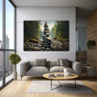 Wall Art titled: Serenity Tower in a Horizontal format with: Grey, and Green Colors; Decoration the Inmobiliaria wall