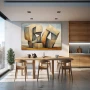 Wall Art titled: Monolithic Abstraction in a Horizontal format with: Grey, and Brown Colors; Decoration the Kitchen wall