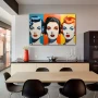 Wall Art titled: Vintage Trio in a Horizontal format with: Blue, Mustard, Orange, and Vivid Colors; Decoration the Kitchen wall