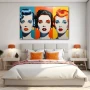 Wall Art titled: Vintage Trio in a Horizontal format with: Blue, Mustard, Orange, and Vivid Colors; Decoration the Bedroom wall