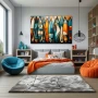 Cuadro Esperando las Olas en formato horizontal con colores Azul, Naranja, Vivos; Decorando pared de Dormitorio Juvenil