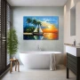 Wall Art titled: Serenity Horizon in a Horizontal format with: Yellow, Blue, and Orange Colors; Decoration the Bathroom wall