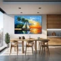 Wall Art titled: Serenity Horizon in a Horizontal format with: Yellow, Blue, and Orange Colors; Decoration the Kitchen wall