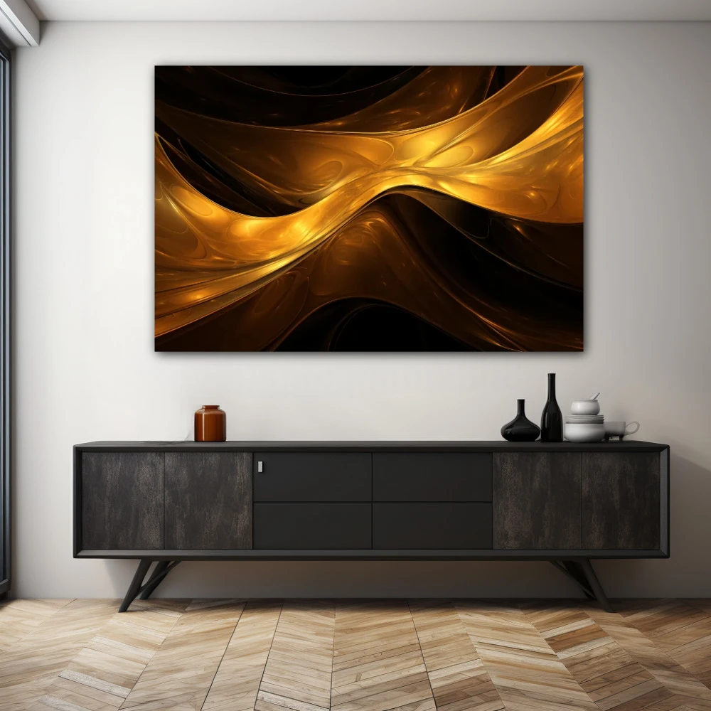Wall Art titled: Golden Aurora in a Horizontal format with: and Golden Colors; Decoration the Sideboard wall