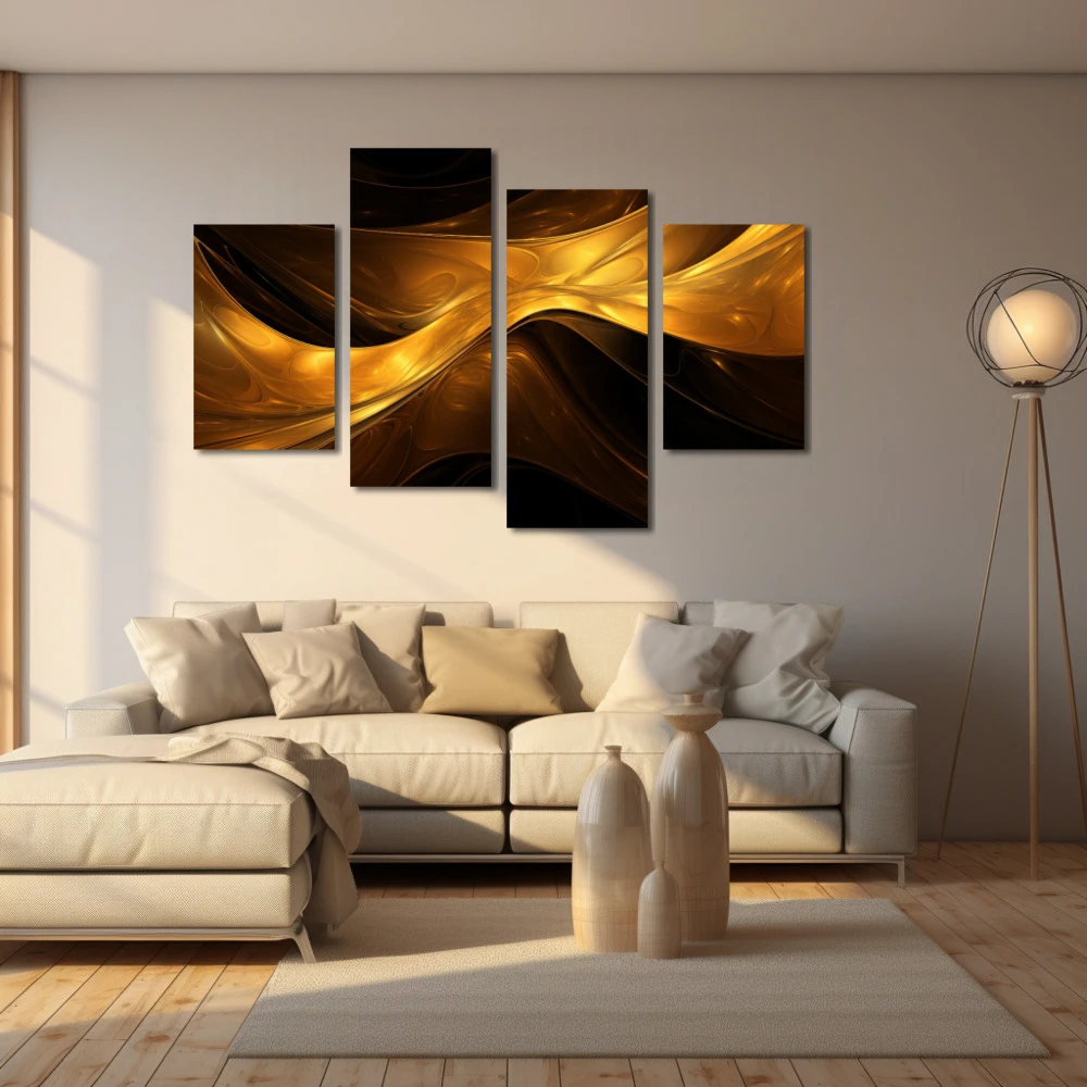 Wall Art titled: Golden Aurora in a Horizontal format with: and Golden Colors; Decoration the Beige Wall wall