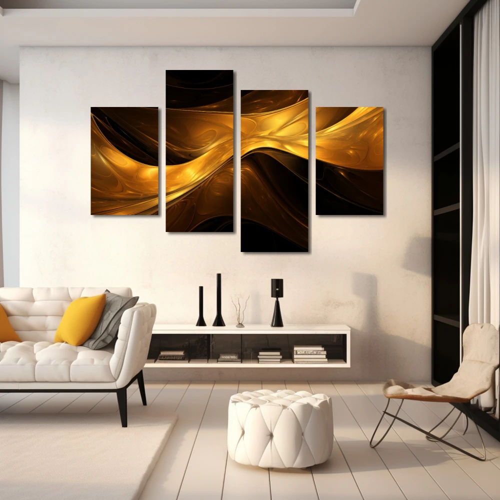 Wall Art titled: Golden Aurora in a Horizontal format with: and Golden Colors; Decoration the White Wall wall