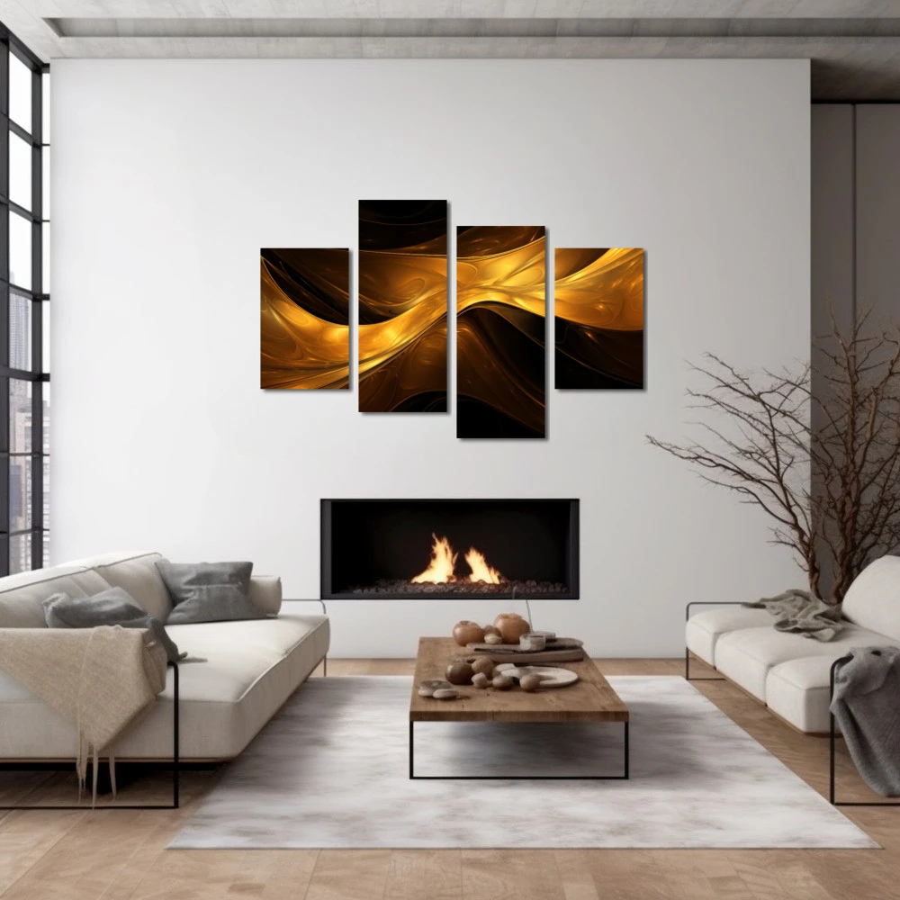 Wall Art titled: Golden Aurora in a Horizontal format with: and Golden Colors; Decoration the Fireplace wall