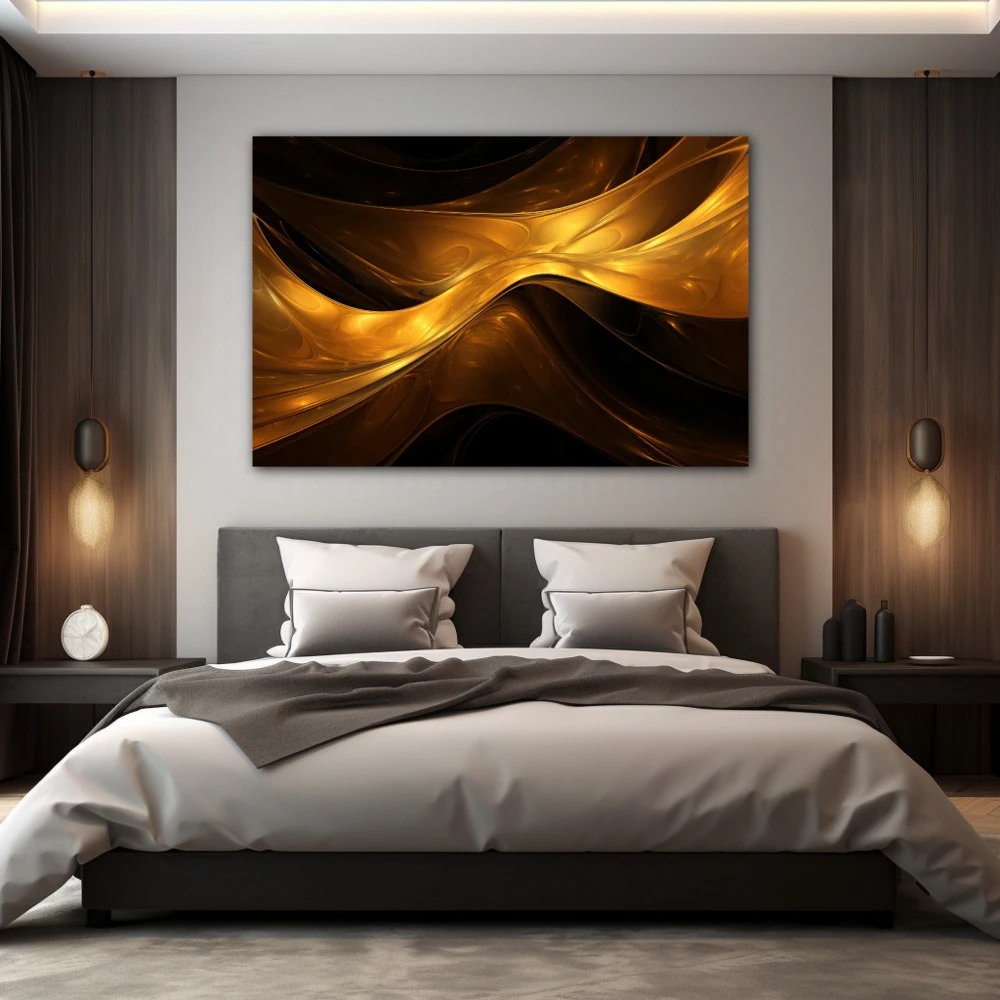 Wall Art titled: Golden Aurora in a Horizontal format with: and Golden Colors; Decoration the Bedroom wall