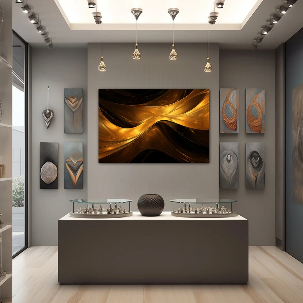Wall Art titled: Golden Aurora in a Horizontal format with: and Golden Colors; Decoration the Jewellery wall