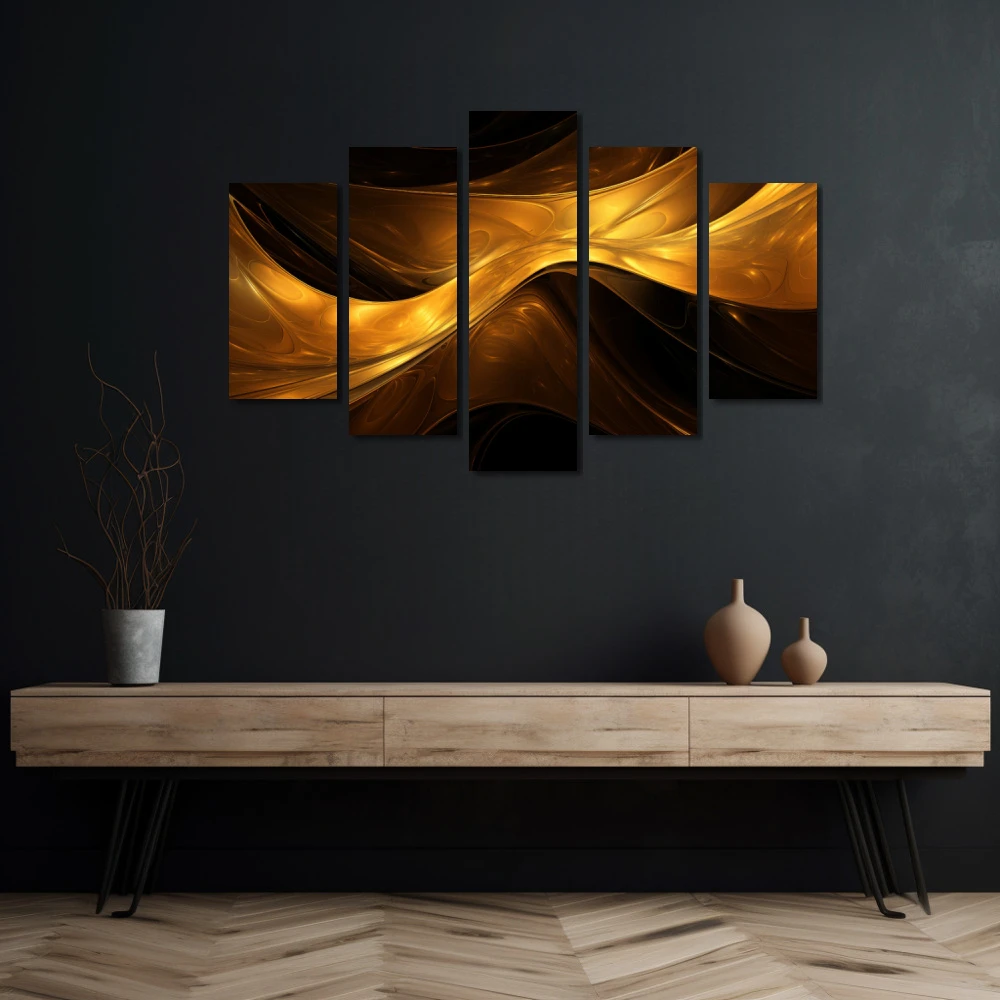Wall Art titled: Golden Aurora in a Horizontal format with: and Golden Colors; Decoration the Black Walls wall