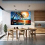 Wall Art titled: Chromatic Oasis in a Horizontal format with: Blue, Brown, and Orange Colors; Decoration the Kitchen wall