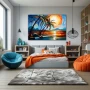 Cuadro Oasis Cromático en formato horizontal con colores Azul, Marrón, Naranja; Decorando pared de Dormitorio Juvenil