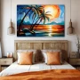 Wall Art titled: Chromatic Oasis in a Horizontal format with: Blue, Brown, and Orange Colors; Decoration the Bedroom wall