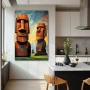 Wall Art titled: Ancestral Guardians in a Vertical format with: Blue, Brown, and Green Colors; Decoration the Kitchen wall