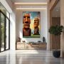 Wall Art titled: Ancestral Guardians in a Vertical format with: Blue, Brown, and Green Colors; Decoration the Entryway wall
