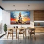 Wall Art titled: Horizon in Balance in a Horizontal format with: Blue, Brown, and Orange Colors; Decoration the Kitchen wall