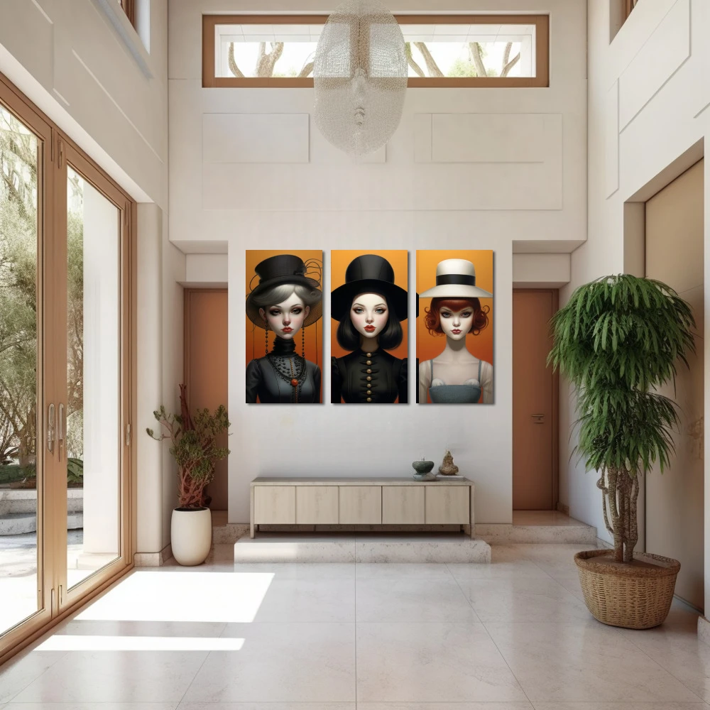 Wall Art titled: Identity Hats in a Horizontal format with: Grey, and Black Colors; Decoration the Entryway wall