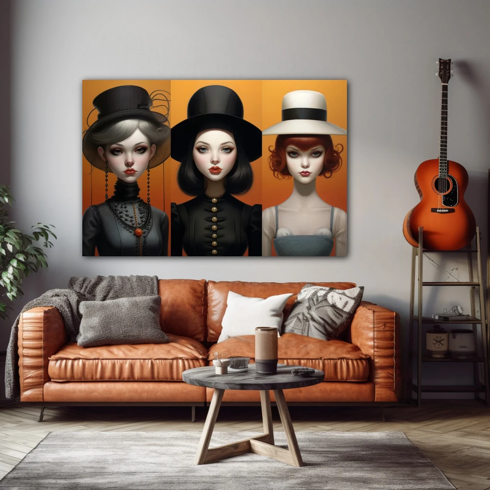 Wall Art titled: Identity Hats in a Horizontal format with: Grey, and Black Colors; Decoration the Living Room wall