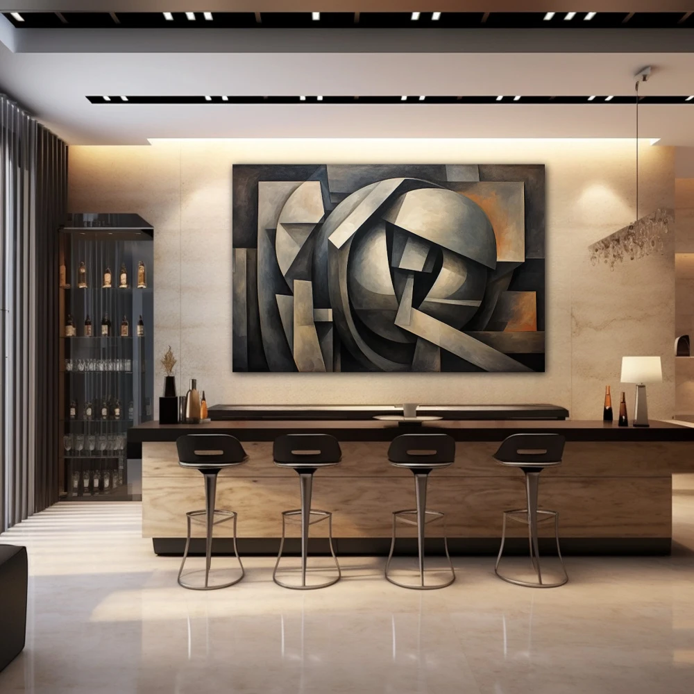 Wall Art titled: Structure of Reality in a Horizontal format with: Grey, and Monochromatic Colors; Decoration the Bar wall