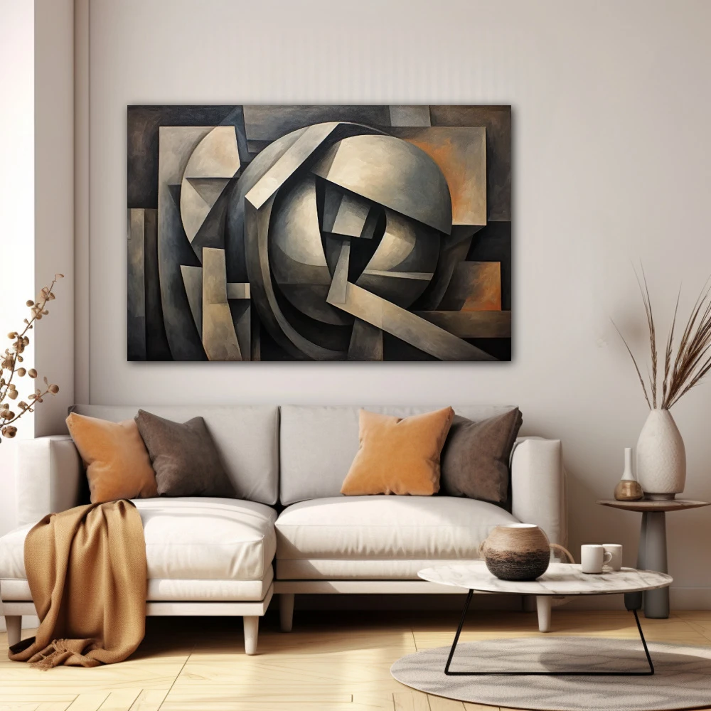 Wall Art titled: Structure of Reality in a Horizontal format with: Grey, and Monochromatic Colors; Decoration the White Wall wall