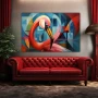 Wall Art titled: Flamingo Mirage in a Horizontal format with: Blue, Red, and Pink Colors; Decoration the Above Couch wall