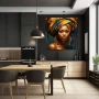 Wall Art titled: Sahara Gaze in a Square format with: Blue, Brown, and Mustard Colors; Decoration the Kitchen wall