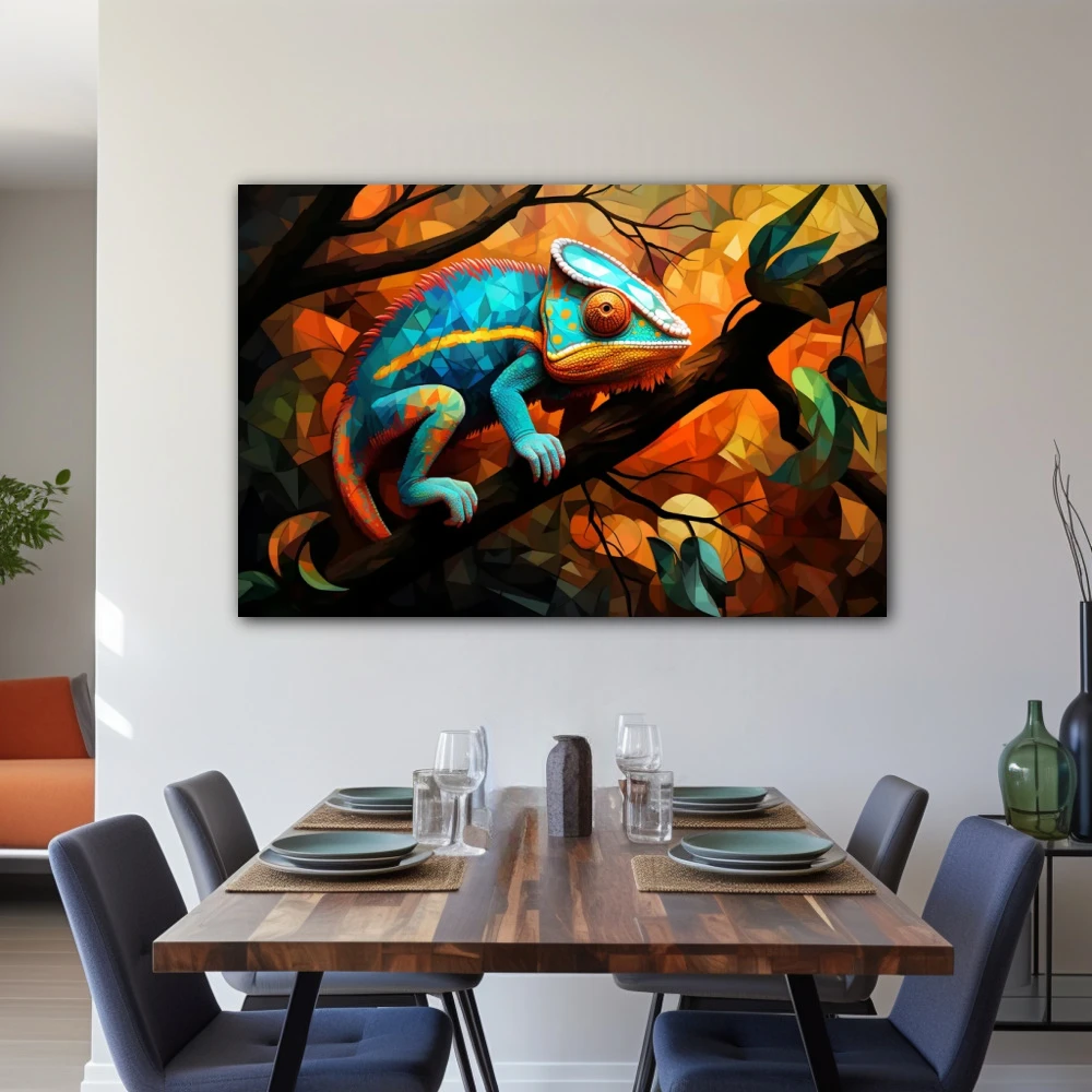 Wall Art titled: Chromatic Metamorphosis in a Horizontal format with: Sky blue, Brown, and Orange Colors; Decoration the Living Room wall