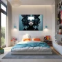 Wall Art titled: Celeste masked in a Horizontal format with: Sky blue, Black, and Monochromatic Colors; Decoration the Teenage wall