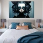 Wall Art titled: Celeste masked in a Horizontal format with: Sky blue, Black, and Monochromatic Colors; Decoration the Bedroom wall