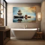 Wall Art titled: Balance of Patience in a Horizontal format with: Blue, Grey, and Brown Colors; Decoration the Bathroom wall