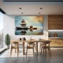 Wall Art titled: Balance of Patience in a Horizontal format with: Blue, Grey, and Brown Colors; Decoration the Kitchen wall