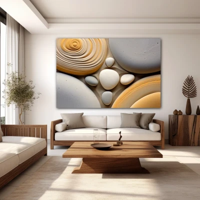 Wall Art titled: Mineral Symphony in a Horizontal format with: Yellow, white, and Grey Colors; Decoration the White Wall wall