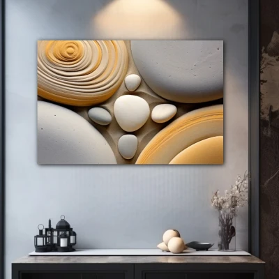 Wall Art titled: Mineral Symphony in a Horizontal format with: Yellow, white, and Grey Colors; Decoration the Grey Walls wall