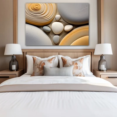 Cuadro Sinfonía mineral en formato horizontal con colores Amarillo, Blanco, Gris; Decorando pared de Habitación dormitorio