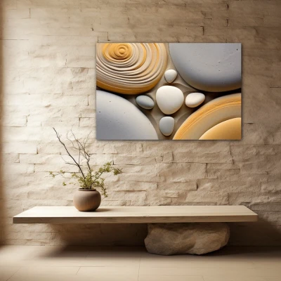Wall Art titled: Mineral Symphony in a Horizontal format with: Yellow, white, and Grey Colors; Decoration the Stone Walls wall