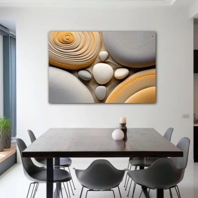 Wall Art titled: Mineral Symphony in a Horizontal format with: Yellow, white, and Grey Colors; Decoration the Living Room wall