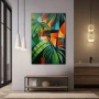 Wall Art titled: Polygons of Paradise in a Vertical format with: Orange, Green, and Vivid Colors; Decoration the Bathroom wall