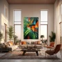 Wall Art titled: Polygons of Paradise in a Vertical format with: Orange, Green, and Vivid Colors; Decoration the Living Room wall