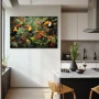 Wall Art titled: Silhouettes of Eden in a Horizontal format with: Orange, Green, and Vivid Colors; Decoration the Kitchen wall