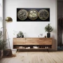 Wall Art titled: The Circular Trio in a Elongated format with: Grey, Black, and Beige Colors; Decoration the Sideboard wall