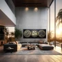 Wall Art titled: The Circular Trio in a Elongated format with: Grey, Black, and Beige Colors; Decoration the Living Room wall